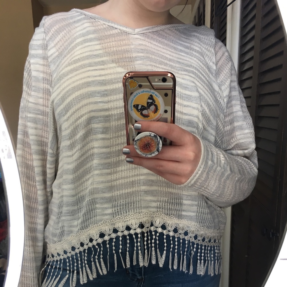 Hooded Striped Fringe Sweater